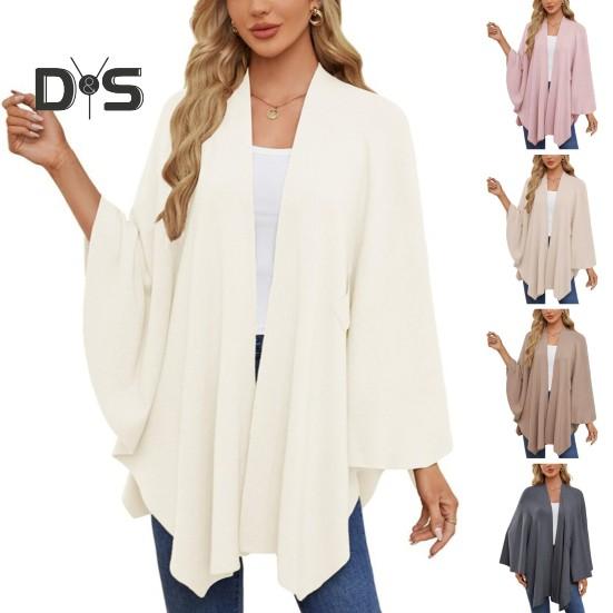 Плащ-топ женский однотонный цвет рукава летучая мышь стиль шаль пальто средней длины крест-накрест дизайн плащ стиль блузка