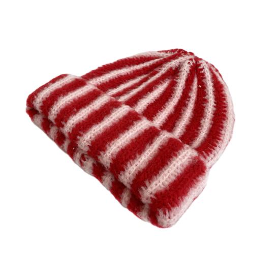 Зимняя вязаная шапка пэчворк цветная в полоску принт мягкая на ощупь дышащая без полей шапка для активного отдыха шапка-пуловер