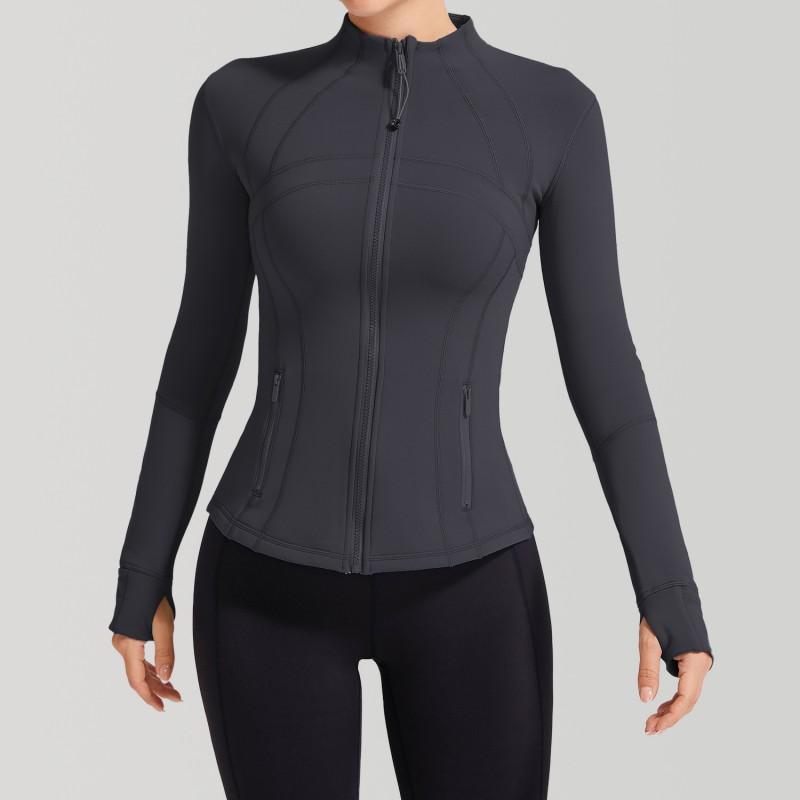 Womens Fleece Yoga Jacket Lightweight Warm Outdoor Sportswear Long Sleeve Zip-Up Slim Fit Activewear Top