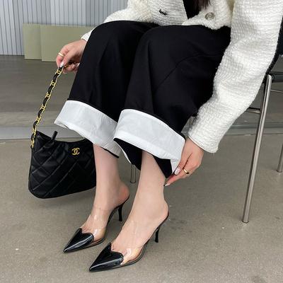 Модные весенне-летние туфли на высоком каблуке, сочетающиеся по цвету, облегающие, в корейском стиле, с мелким вырезом, с закрытым носком, полубосоножки, с острым носком, женские