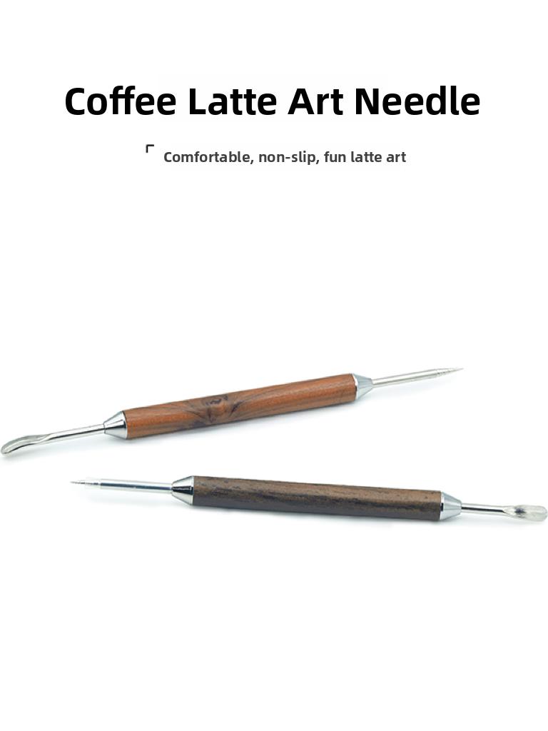 Professional Coffee Latte Art Needle with Pear Wood Handle 304 Stainless Steel Food Grade Hook Flower Coffee Making Tool
