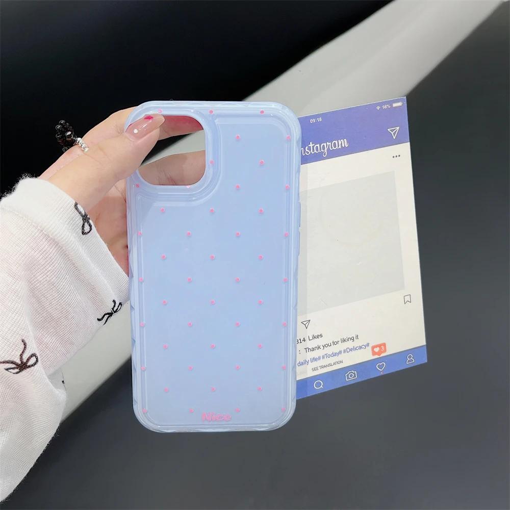 Корейский Милый Чехол для Телефона в Горошек Цвета Макарон для iPhone 17 Air 16 15 14 13 12 Pro Max Модный Эстетичный Противоударный Мягкий Чехол
