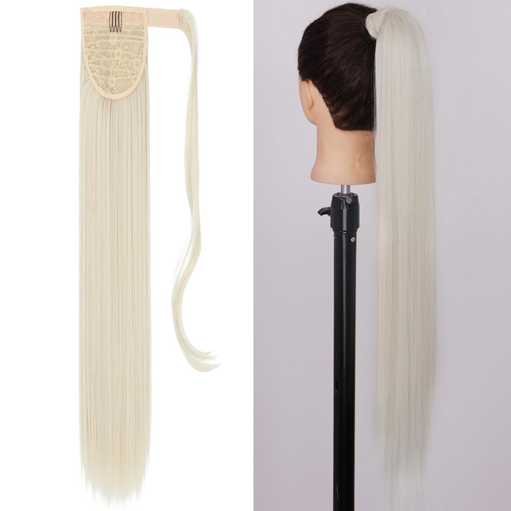 MISS WIG Synthetic Long Straight Hair Extension Wrap Around Clip In Heat Resistant Fiber Ponytail Natural Pony Tail for Women