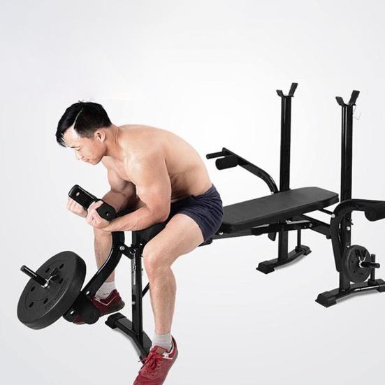 Standard Weight Bench, Bench Press Set with Preacher Curl Pad and Leg Developer, Weight Lifting Equipment for Home Gym Full-Body Workout