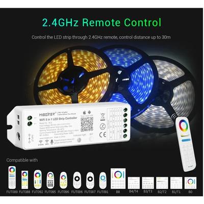 Miboxer WL5 2.4G 5-в-1 WiFi LED-контроллер для одноцветной, CCT, RGB, RGBW, RGB+CCT светодиодной ленты, приложение/TUYA /Голосовое управление от сторонних сервисов