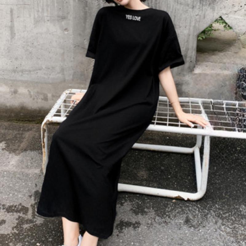 YYFS Women's Fashion Summer Spring Short Sleeve O-Neck Loose Waistline Casual Dresses