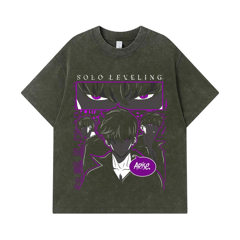 275 GSM Washed T-shirts 100% Cotton Solo Leveling V11 Print Unisex Heavy Cotton T Shirt