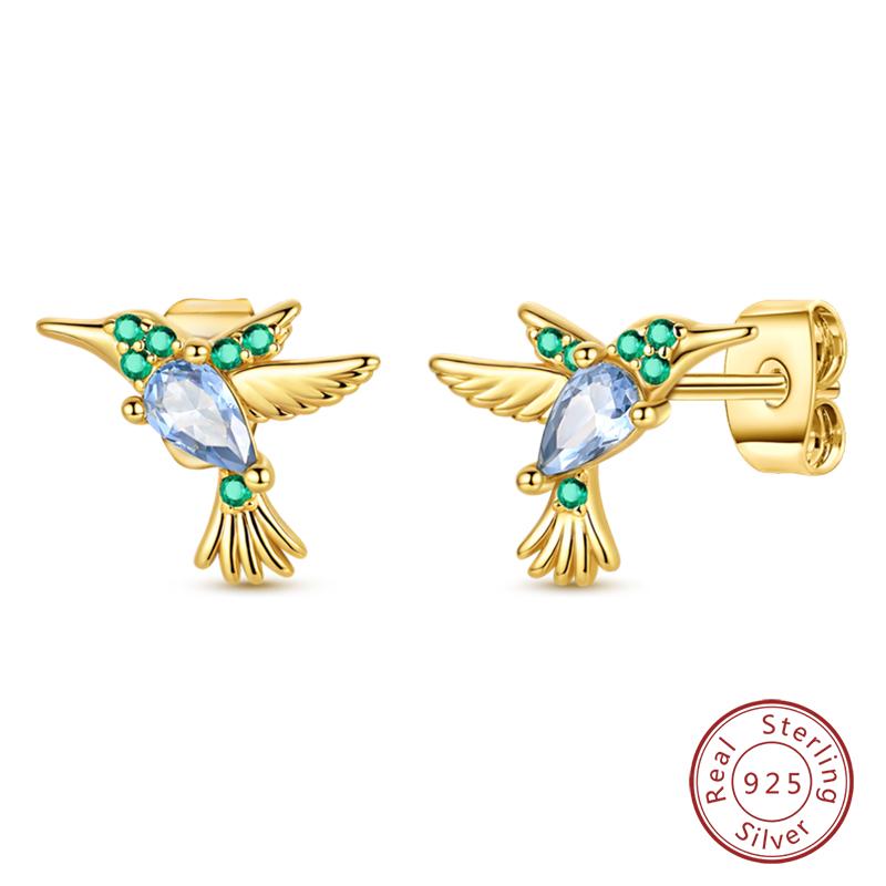 Golden Color Earrings 925 Silver Bow Four Leaf Clover Ear Stud Star Moon Earrings For Women Fine Party Birthday Jewelry
