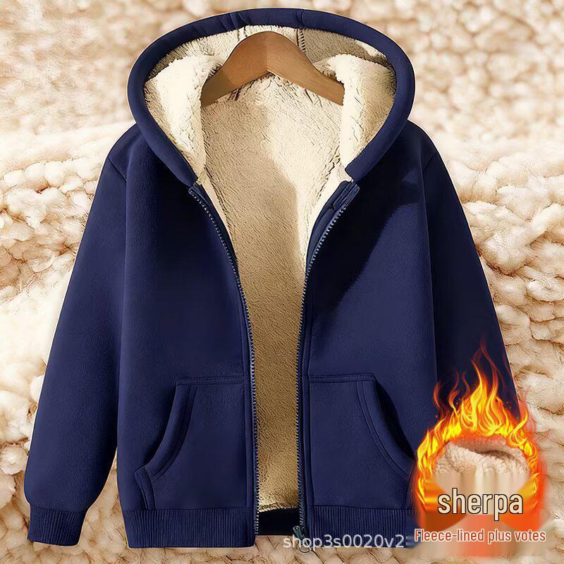 Men's Trendy Fleece-Lined Lambswool Hoodie Jacket with Zipper