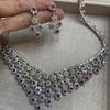 Color Zircon Set Bridal Necklace Wedding Accessories Dinner Women's Luxury Flower Earrings Necklace Two-piece Set