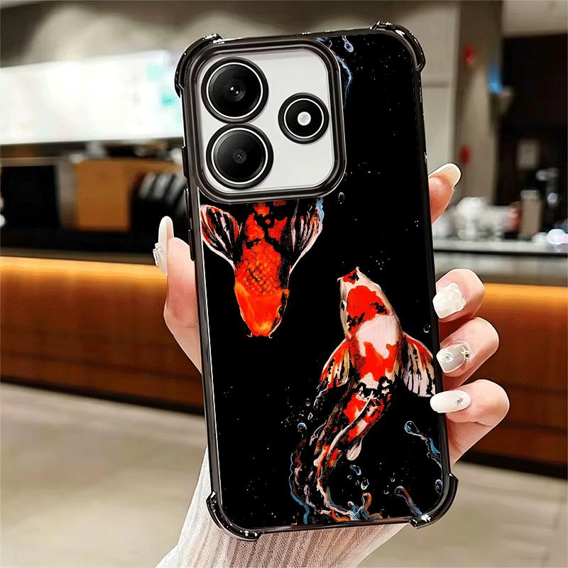 Чехол для телефона с покрытием «Золотой карп и счастливый кой» для Xiaomi Redmi Note 14 15 Pro Plus 13 12 11 11S 11T 10 9S 9 5G, противоударный с подушкой безопасности