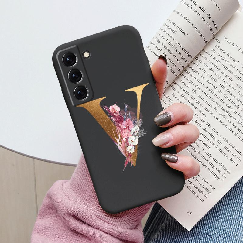 For Samsung Galaxy S22 S 22 Plus Case Flower Gold Letter A Z Soft Silicone Phone Cover For Samsung S22 Ultra Bumper S22+ Shell
