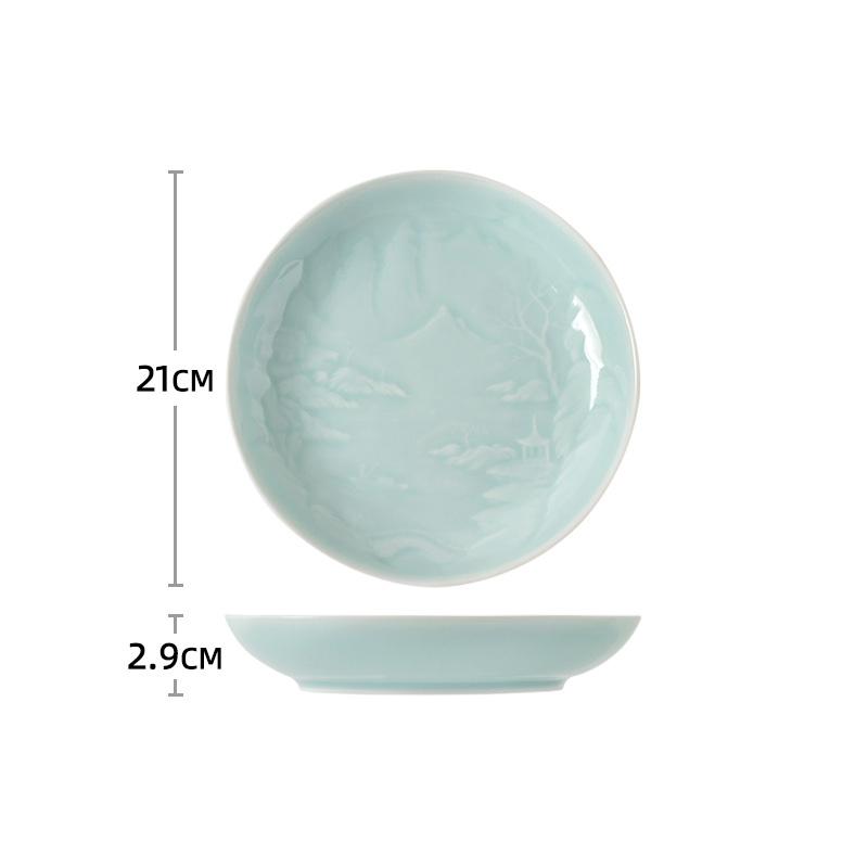 Креативная рельефная однотонная керамическая тарелка, изысканные обеденные тарелки в китайском стиле, круглая салатная тарелка для элитного ресторана отеля
