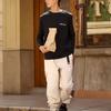 Fila FW22 Футболка мужская с круглым вырезом, простая, повседневная, удобная, с длинным рукавом, топы, черная F11M249212F-BK