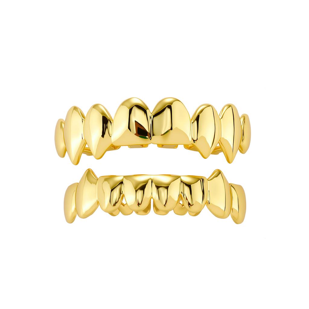 Hot Sale JZ G-019 Brass Smooth Dental Grills Grillzs Halloween Hip-hop 8 Teeth Unisex