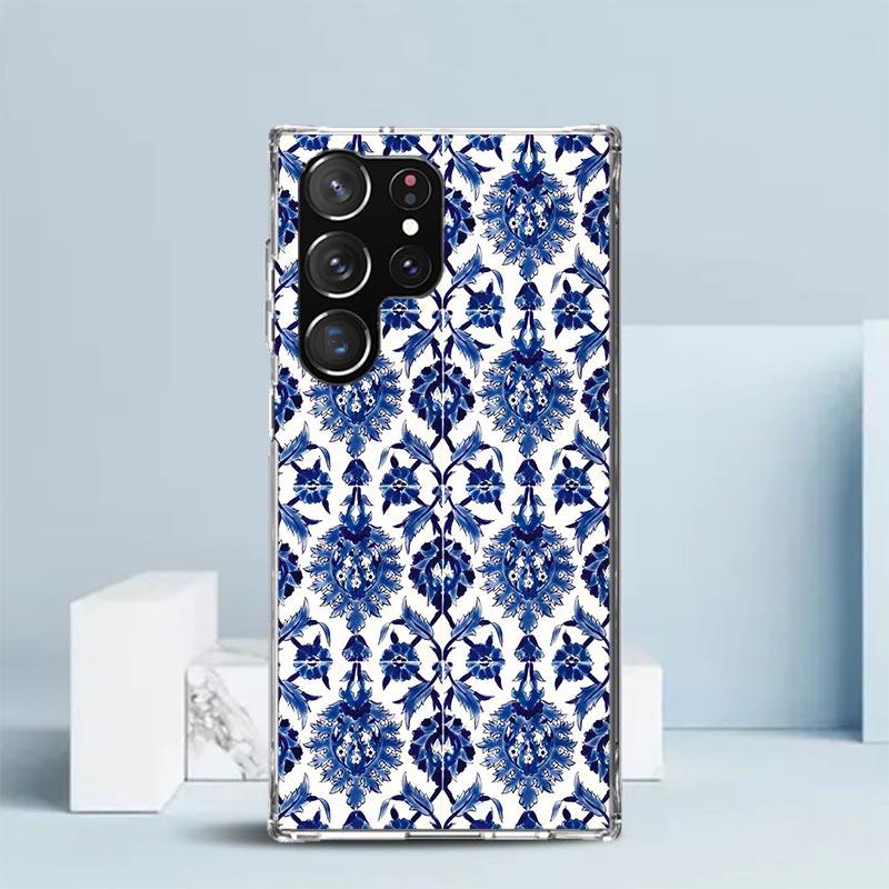 Сине-белый фарфоровый мягкий чехол для телефона Samsung Galaxy S25 Edge S26 S24 S23 Ultra S22 S21 Plus S20 FE Рисунок S