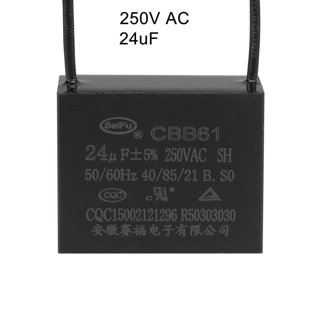 uxcell CBB61 24uF 250V AC 2-Wire Metallized Polypropylene Film Capacitor 48x38x26mm for Fan Pump Motor Generator