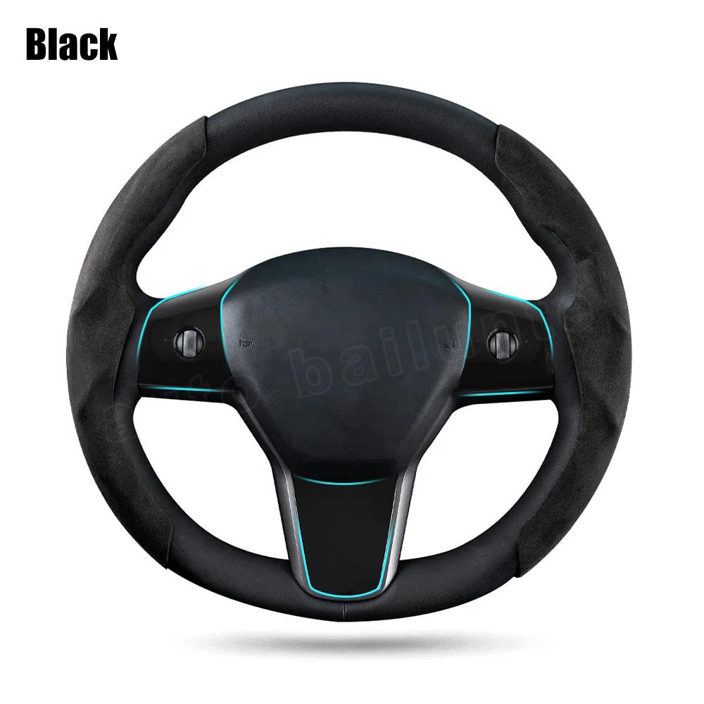 Tesla Suede Steering Wheel Cover All Season Universal Interior Tuning Accessories For Tesla Model 3 Y 2023 2022 -