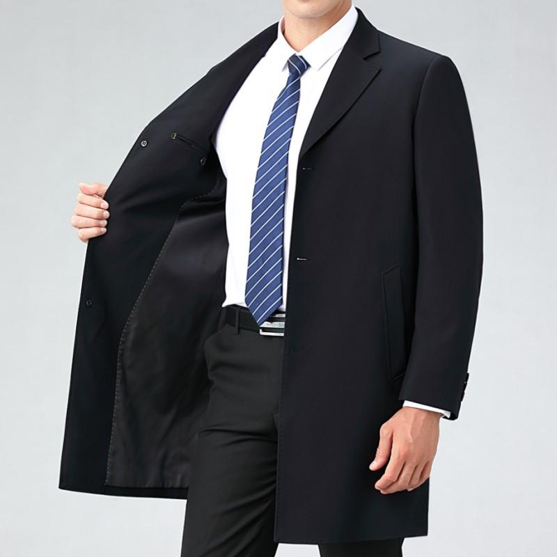 Высококачественная шерстяная ветровка для мужчин средней длины на весну и осень для мужчин среднего и пожилого возраста, пиджак с воротником больших размеров