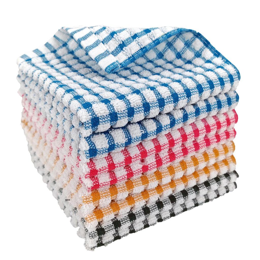 Waffle Plaid Dishcloth Set: Napkin, Tea Towel, Kitchen Towel, Scouring Pad, Cleaning Cloth.