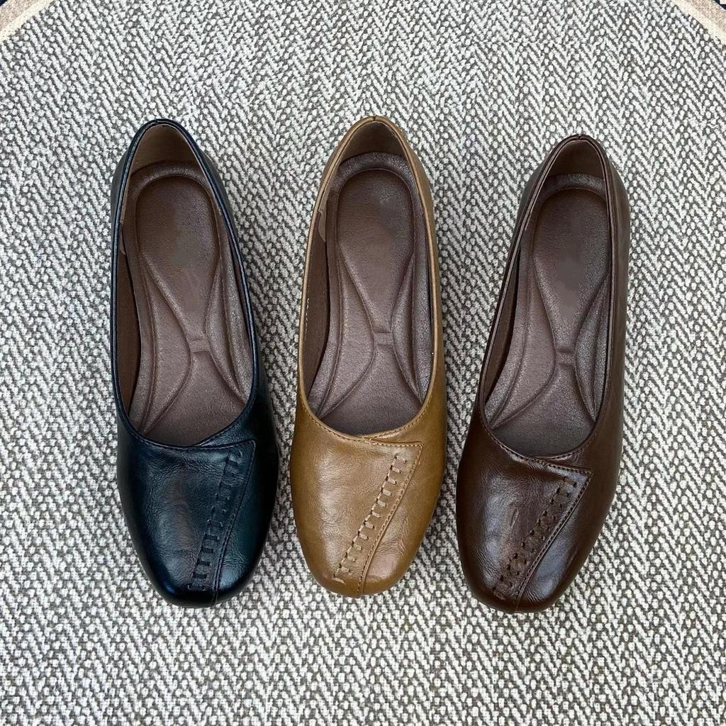 Мягкая кожа мягкая подошва темперамент мелкий вырез одинарные туфли женские весна 2025 новые плоская подошва один педаль универсальные ретро маленькие кожаные туфли