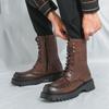 Мужские кожаные ботинки на толстой подошве с высоким берцем и минималистичные модели Party OUTDOOR Черные коричневые осенне-зимние ботинки