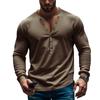 Men's Spring and Autumn Models Solid Colour Men's T-shirt Long-sleeved Casual Bottoming Slim Button V-neck Tops