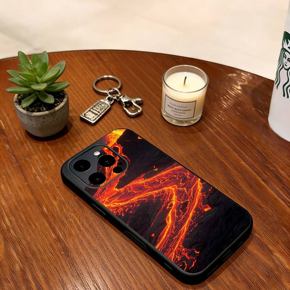 Чехол для телефона 'Извержение лавы' для iPhone 17,16,15,14,13,12,11 Plus,Pro Max,XS, Мягкий силиконовый черный чехол
