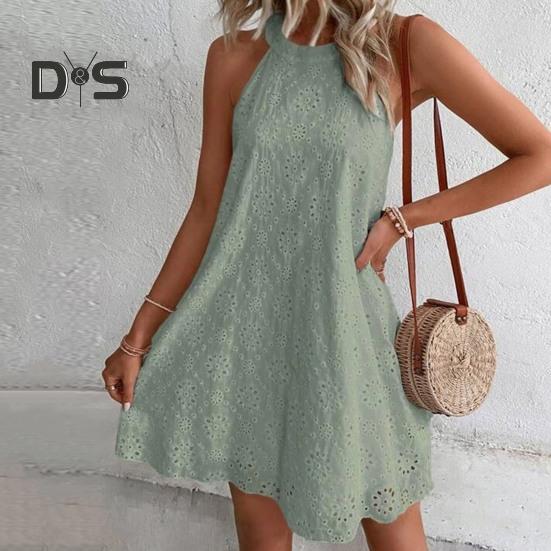 Летнее платье длиной выше колена, однотонное стильное женское летнее повседневное платье с бретелькой на бретельках с цветочным принтом