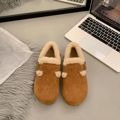 Версия из коровьей кожи~ ретро пушистые туфли на толстой подошве для женщин для ношения новая осень и зима кожаный бархат хлопковые туфли