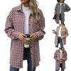 Женское осенне-зимнее свободное шерстяное пальто с длинными рукавами и карманом в ломаную клетку