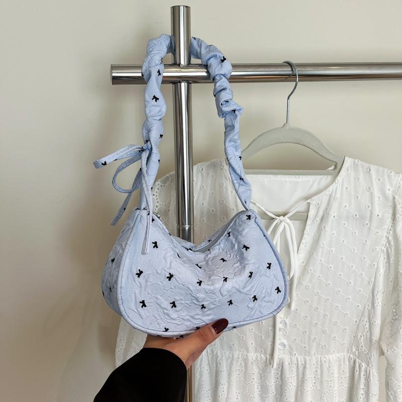 Beautiful foreign style bow one shoulder armpit bag women's summer new high value crescent bag pleated handbag
