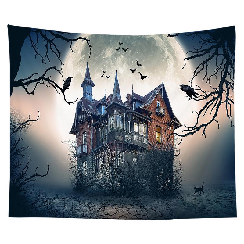 Halloween Tapestry Night Castle Graveyard Tapestry Hippie Tapestry Wall Hanging Bedroom Dorm Living Room Home Decor Tapestry