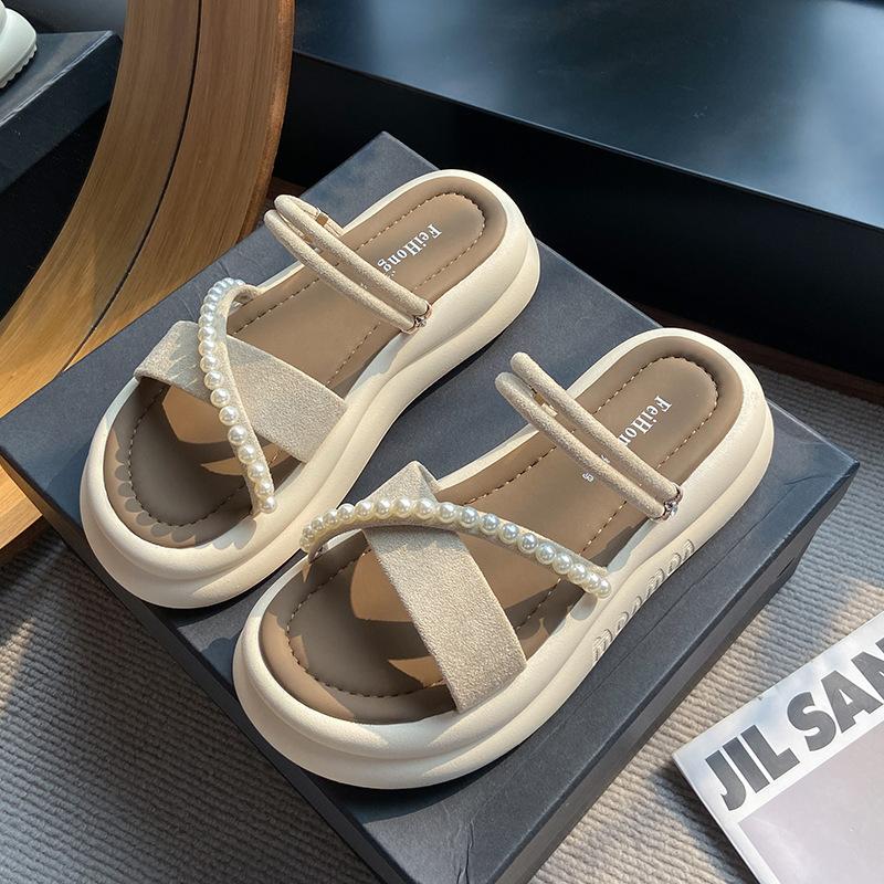 С юбкой, сандалии, женские 2025 красивые сказочные, крутые шлепанцы, новая римская толстая подошва для улицы, повседневные весенне-летние на плоской подошве