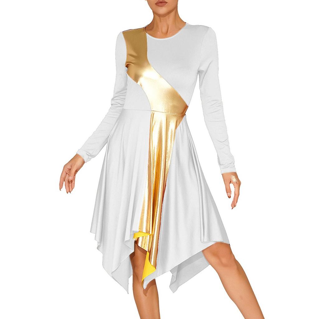 Женское платье для литургического танца с высоким низким поклонением цвета металлик, костюм для бальных танцев