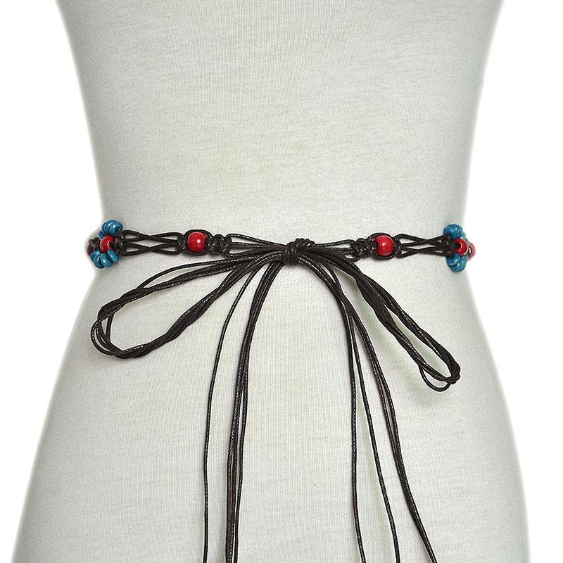 Meier New arrival retro pattern rice beads stitched woven waist chain thin belt