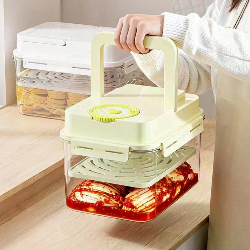 Пластиковая банка для солений 4 л с прессовой пластиной, герметичный кухонный органайзер для хранения огурцов, квашеной капусты, оливок и кимчи