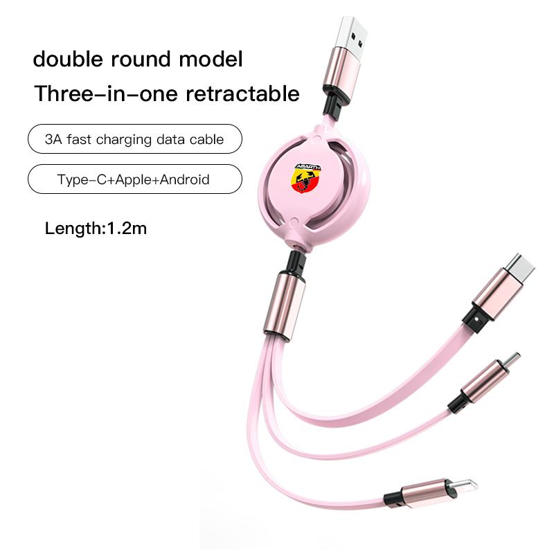 Fiat Car Three-in-one Data Cable Retractable Charging Cable For Doblo Stilo Bravo Freemont 500 Argo Pondo FR Abarth Panda Ducato