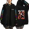Genshin Impact Anime Print Hooded Cardigan Sweatshirt Loose Fit Teens Casual Wear