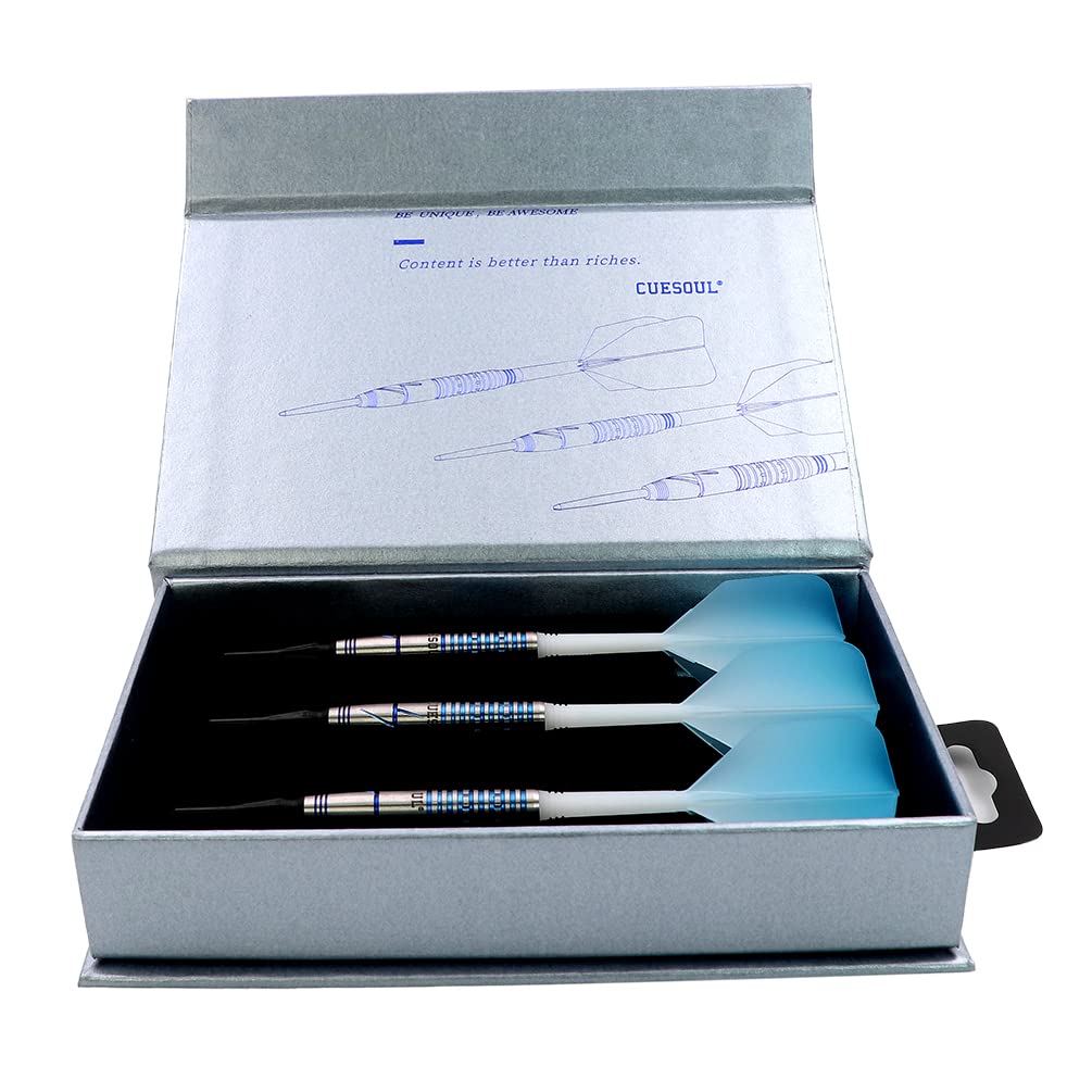 CUESOUL BLUE GEM STONE 19г Дартс с мягким наконечником из вольфрама, титановое покрытие, интегрированный стержень, градиентные оперения, 90% Набор, + (CSGS-90R19K8)