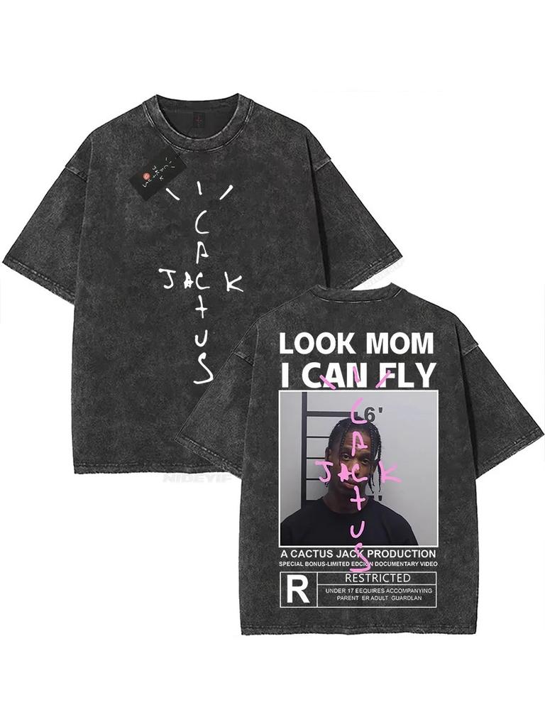 Travis Scott Oversized Washed Look Mom I Can Fly TShirt Cactus Jack Tee
