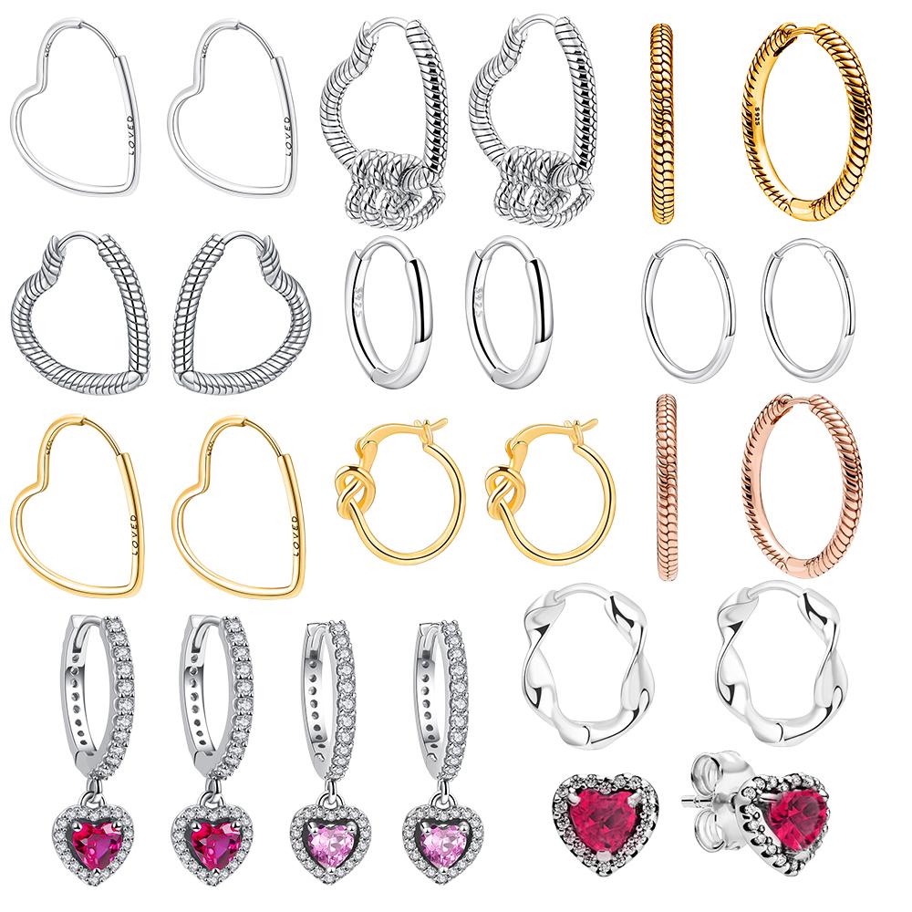 New Original 925 Sterling Silver Earrings For Women Piercing Hoop Love Heart Earings Rose Gold Wedding Gift Luxury Jewelry