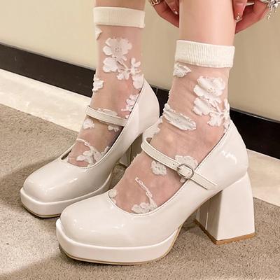 Модные винтажные туфли Мэри Джейн на массивном высоком каблуке для женщин, лакированные туфли-лодочки на платформе, женские туфли с квадратным носком и толстым каблуком, черные туфли Лолиты