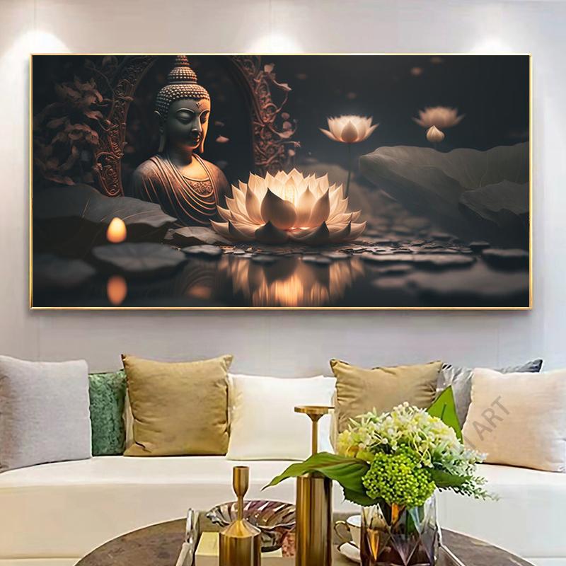 Абстрактная статуя Будды и цветок лотоса, холст, картина, настенное искусство, религия, буддизм, HD-изображения для гостиной, настенный декор Quadro