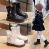 Модные короткие ботинки для девочек в западном стиле, принцесса, кожаные ботинки, ботинки до середины икры для девочек с плюшевой подкладкой