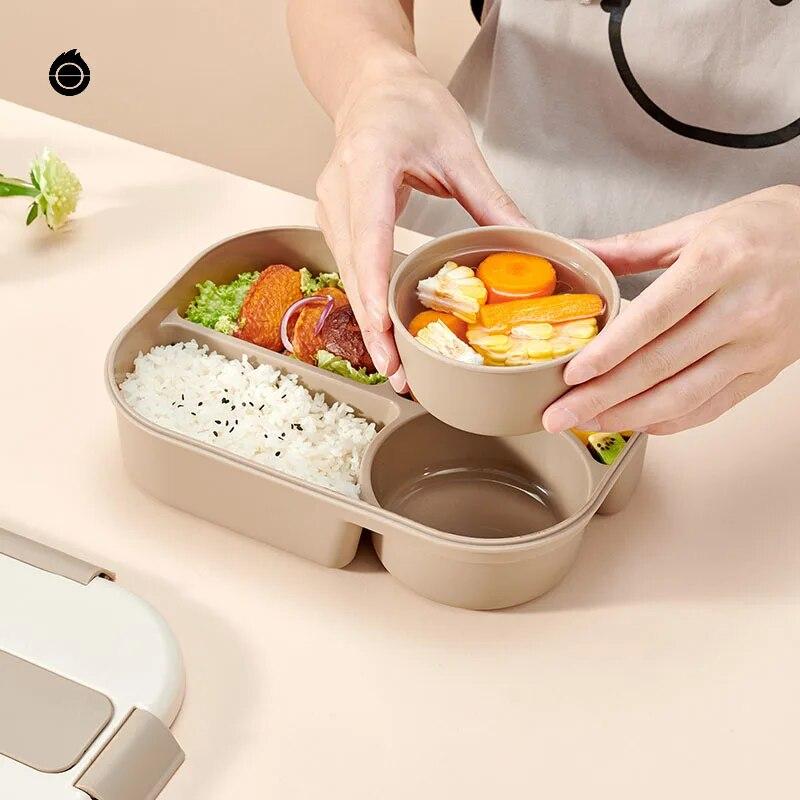 Портативный ланч-бокс Bento с отделением для микроволновой печи, пластиковый контейнер для обеда для школьников, рабочий герметичный контейнер для еды