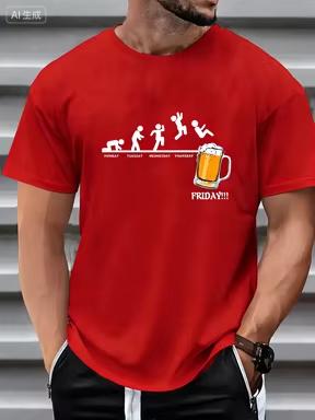 Unisexs Beer Pattern Printed Casual Crew Neck Tshirt Friday Very Suitable For Casual Wear Unisexs And Unisexs 2026 Summer T Shirt