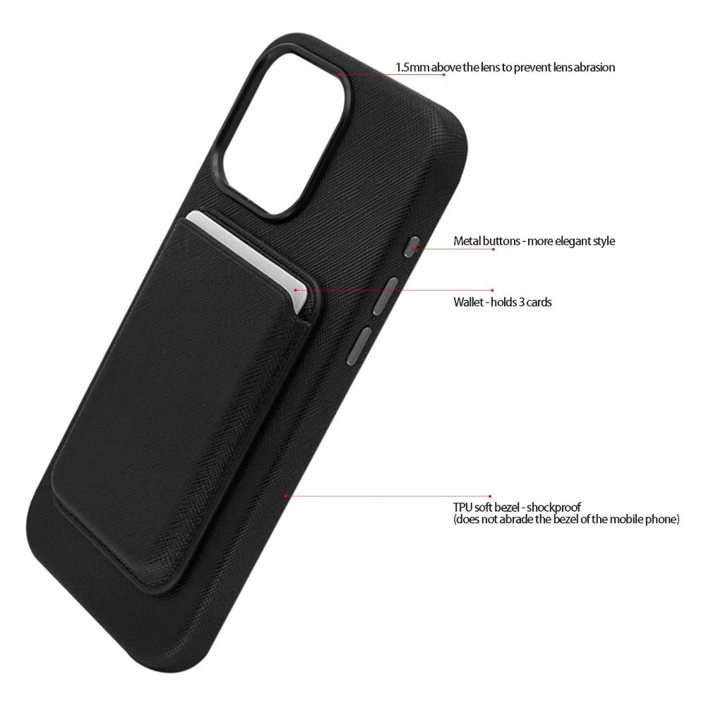 Деловой Минималистичный Кожаный Чехол для Телефона MagSafe для IPhone 17 Pro Max 16 15 14 13 Сумка для Карт Кошелек Защитная Крышка Зарядки Черный
