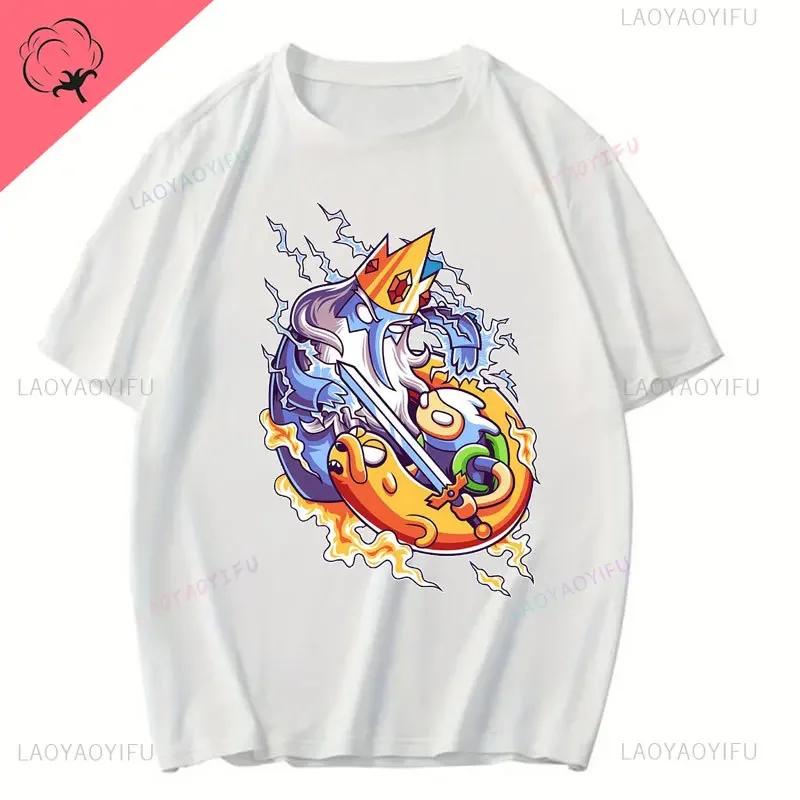 Модная хлопковая футболка с мультяшным принтом Adventure Time для мужчин, летняя уличная одежда, новый тренд, повседневная одежда унисекс, топы