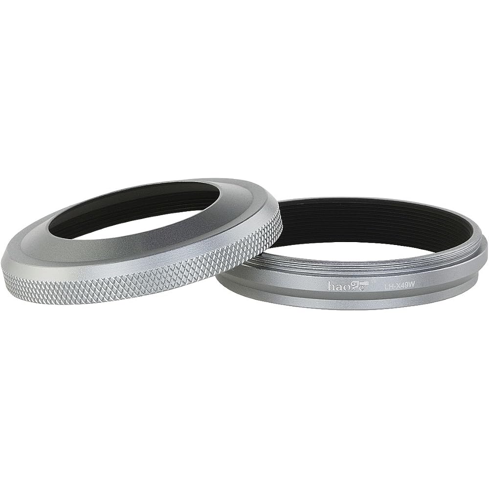 Haoge LH-X49W 2-in-1 Metal Ultra-Thin Lens Hood with Adapter Ring Set, for Fujifilm Fuji FinePix X70 X100 X100S X100T X100F Cameras, Silver